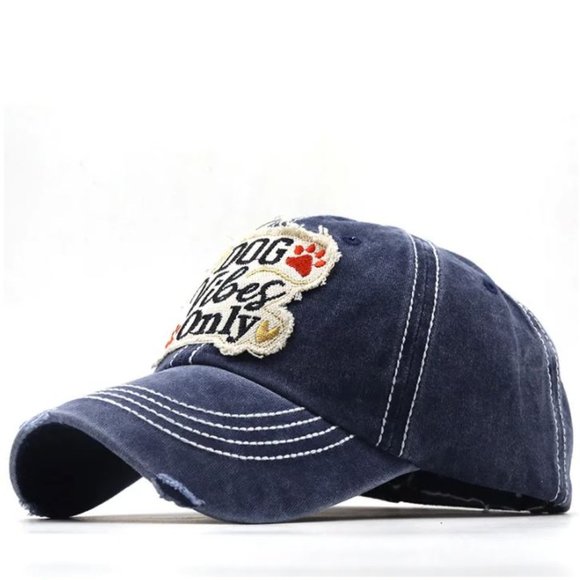 Unisex Navy Blue 'Dog Vibes Only' Embroidered Cap - Picture 1 of 1